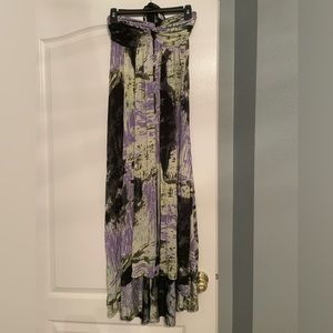 EUC Tracy Reese dress, marked as Petite, slinky material - green, black, purple
